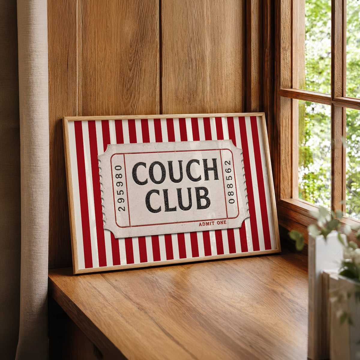 Couch Club Red Stripe Ticket Art Print — artwork preview 22