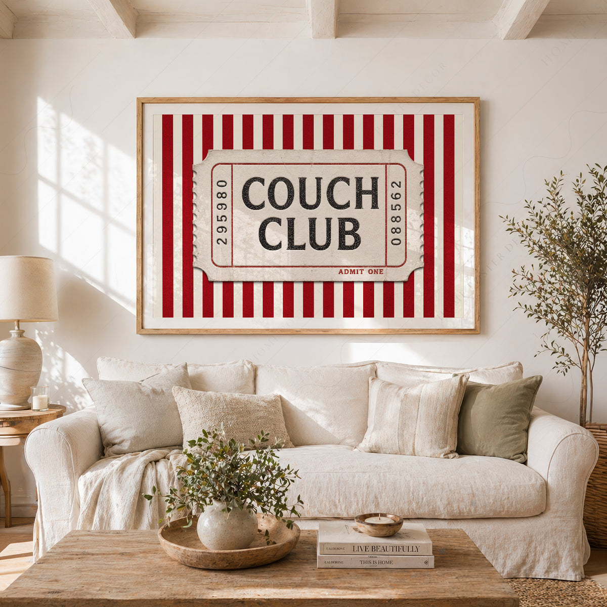 Couch Club Red Stripe Ticket Art Print — artwork preview 23
