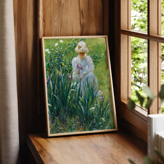 Woman in an Iris Garden Art Print – Vintage Floral Wall Art – 00-04 — artwork preview 7