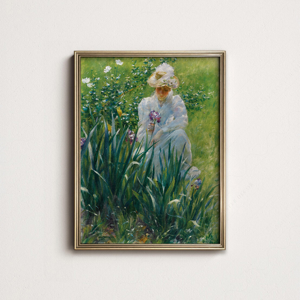 Woman in an Iris Garden Art Print – Vintage Floral Wall Art – 00-04 — artwork preview 14