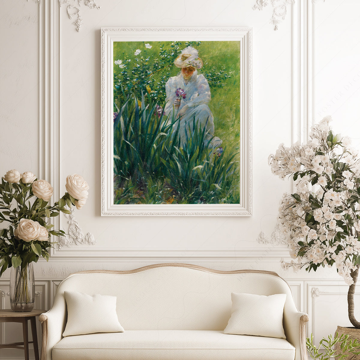Woman in an Iris Garden Art Print – Vintage Floral Wall Art – 00-04 — artwork preview 17