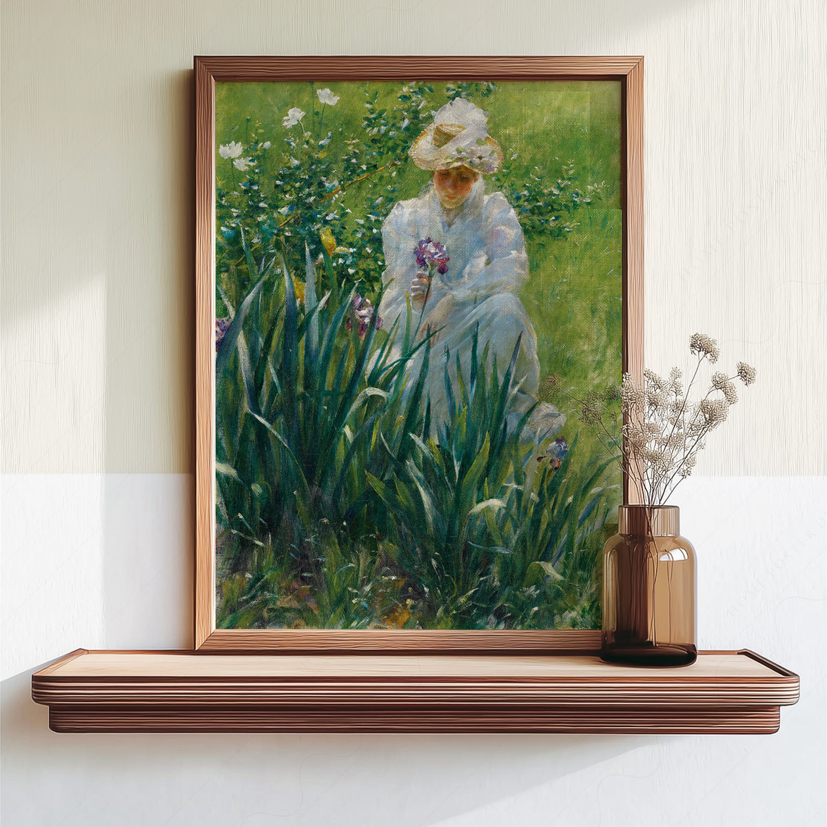 Woman in an Iris Garden Art Print – Vintage Floral Wall Art – 00-04 — artwork preview 18