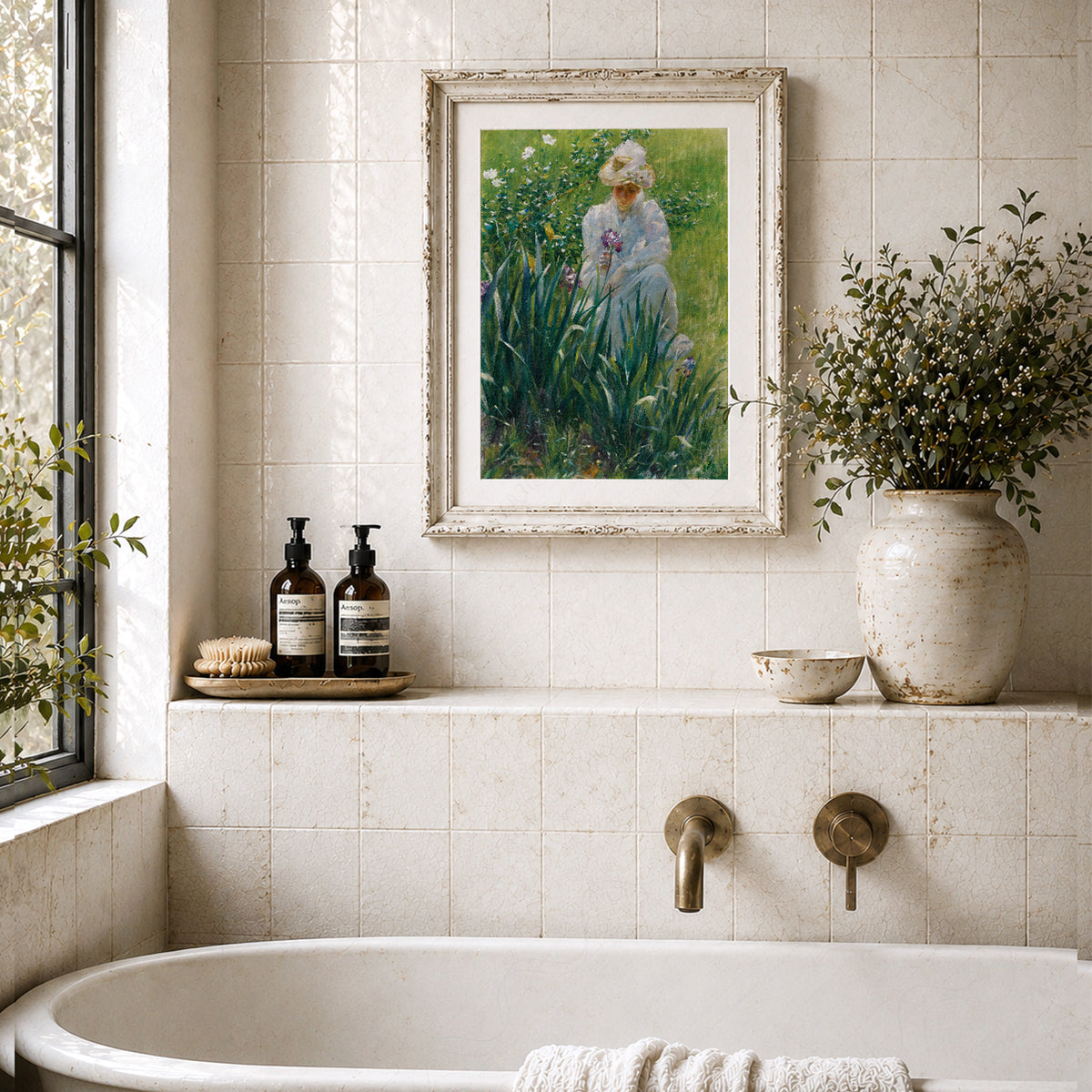 Woman in an Iris Garden Art Print – Vintage Floral Wall Art – 00-04 — artwork preview 21