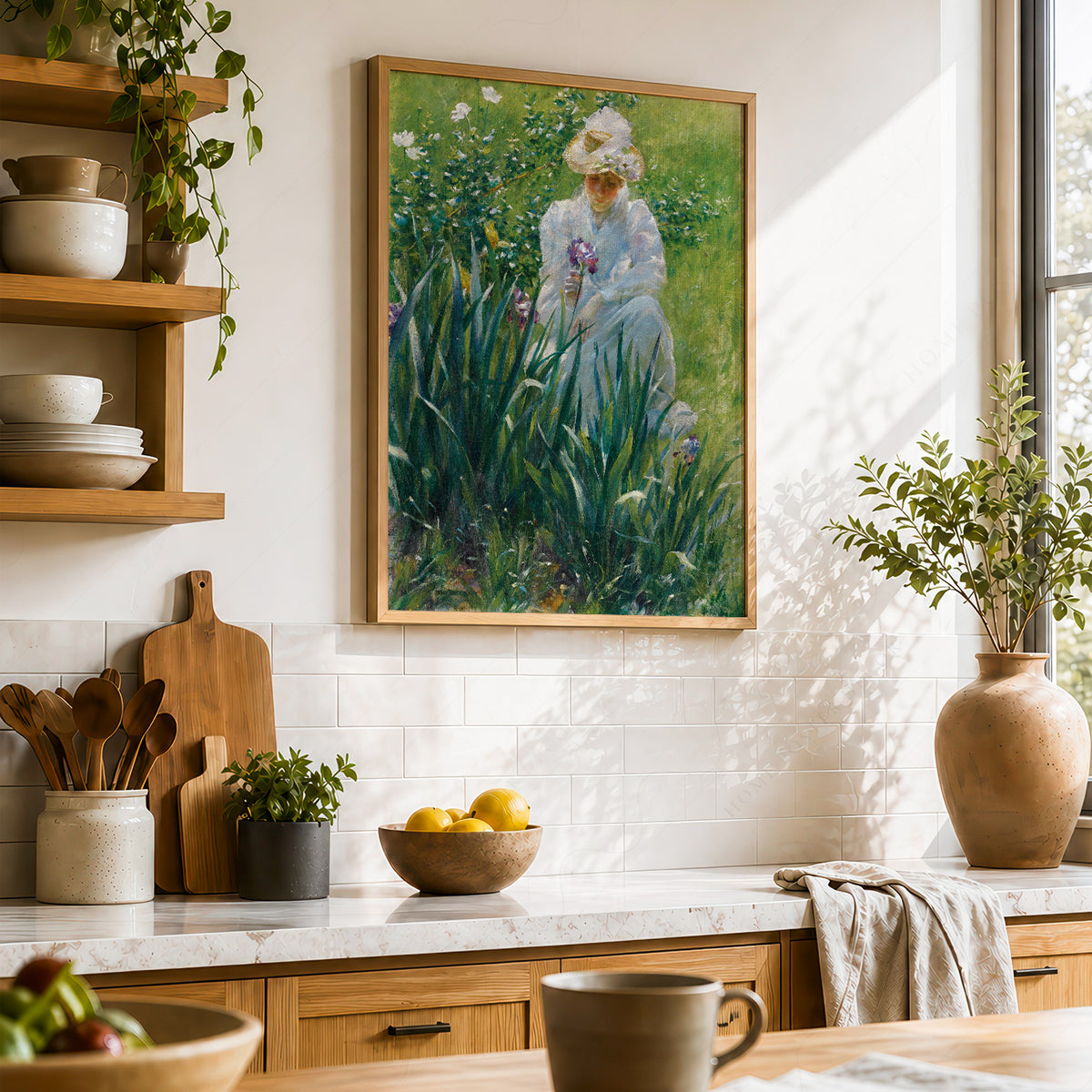 Woman in an Iris Garden Art Print – Vintage Floral Wall Art – 00-04 — artwork preview 23
