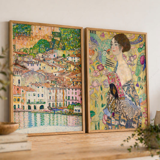 Gustav Klimt Set of 2 Art Prints – Lady with Fan & Malcesine Lake Garda — artwork preview 8