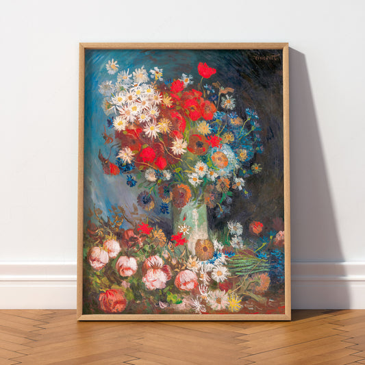 Van Gogh Vase with Poppies and Daisies Art Print – Famous Painting Poster — artwork preview 2