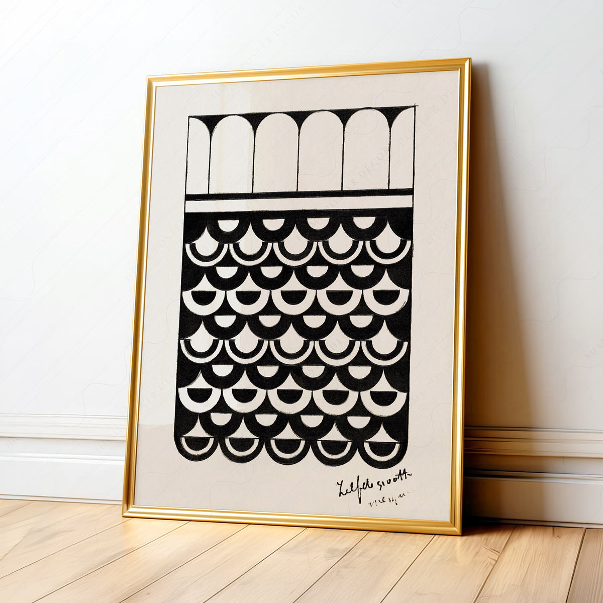 Samuel Jessurun de Mesquita Black and White Scallop Pattern Art Print — artwork preview 1