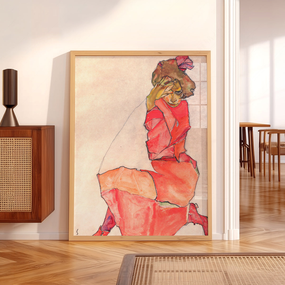 Egon Schiele Kneeling Woman in an Orange-Red Dress Art Print — artwork preview 5