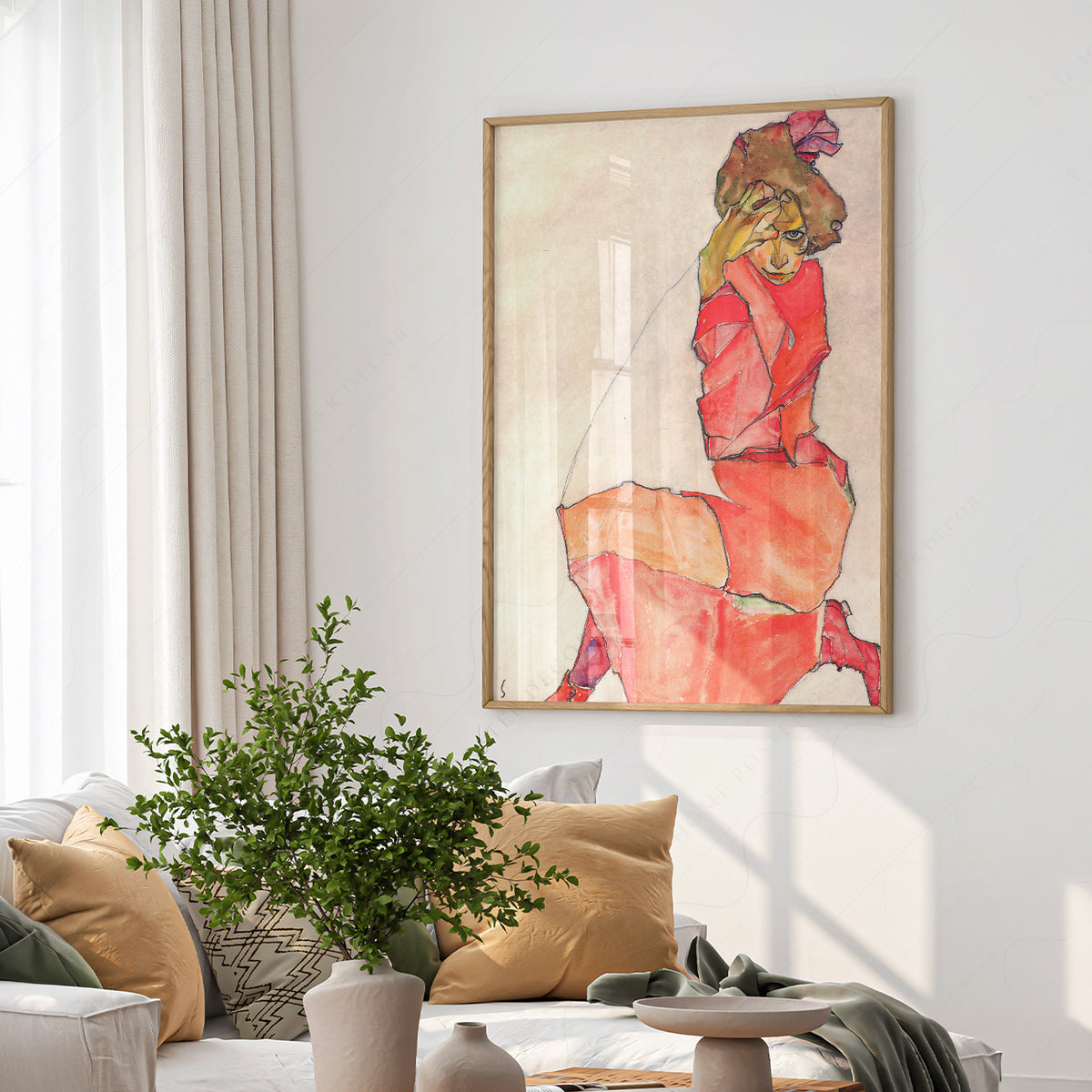 Egon Schiele Kneeling Woman in an Orange-Red Dress Art Print — artwork preview 6