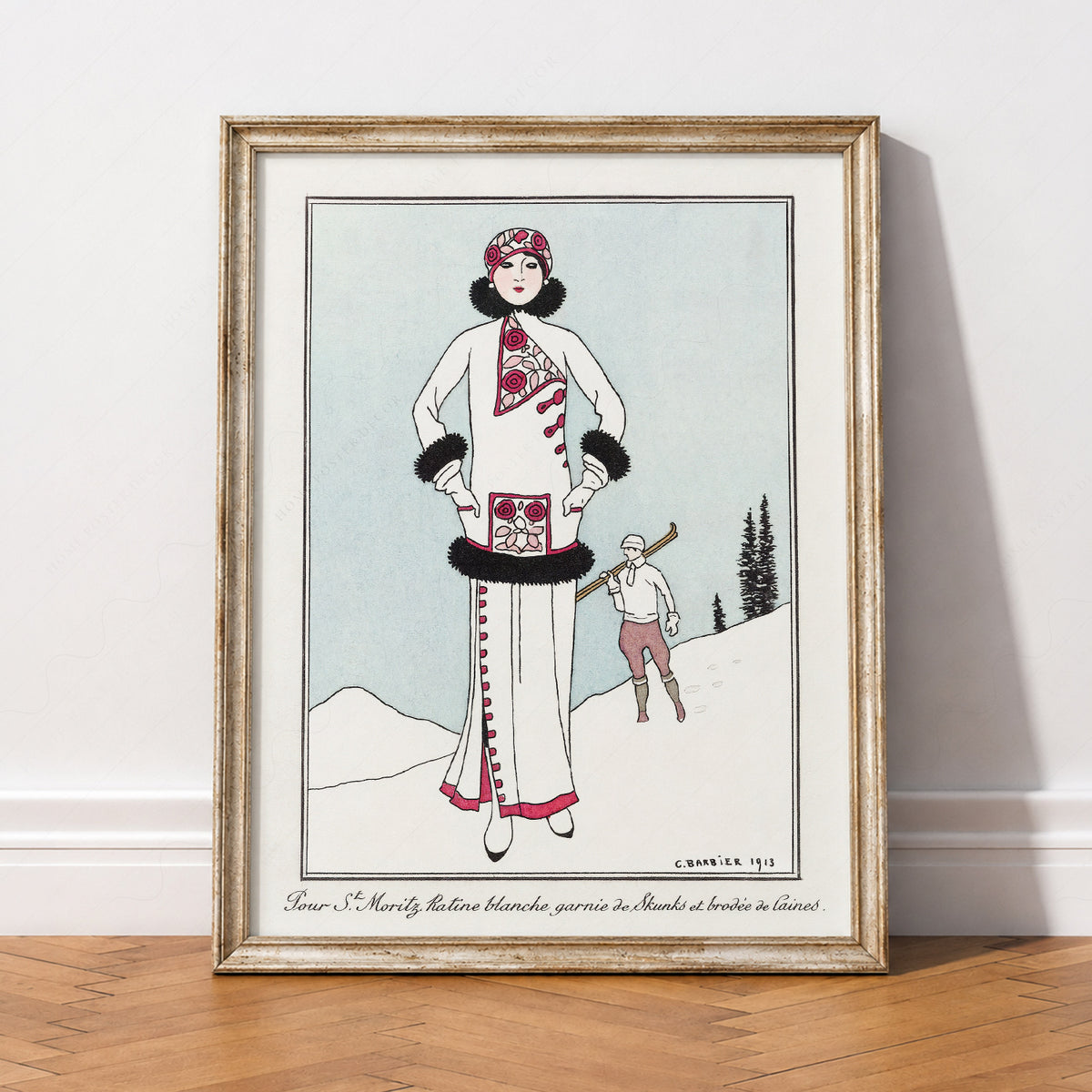 Winter Fashion Illustration Print – Vintage Snow Scene Wall Art – 19-03 — artwork preview 2