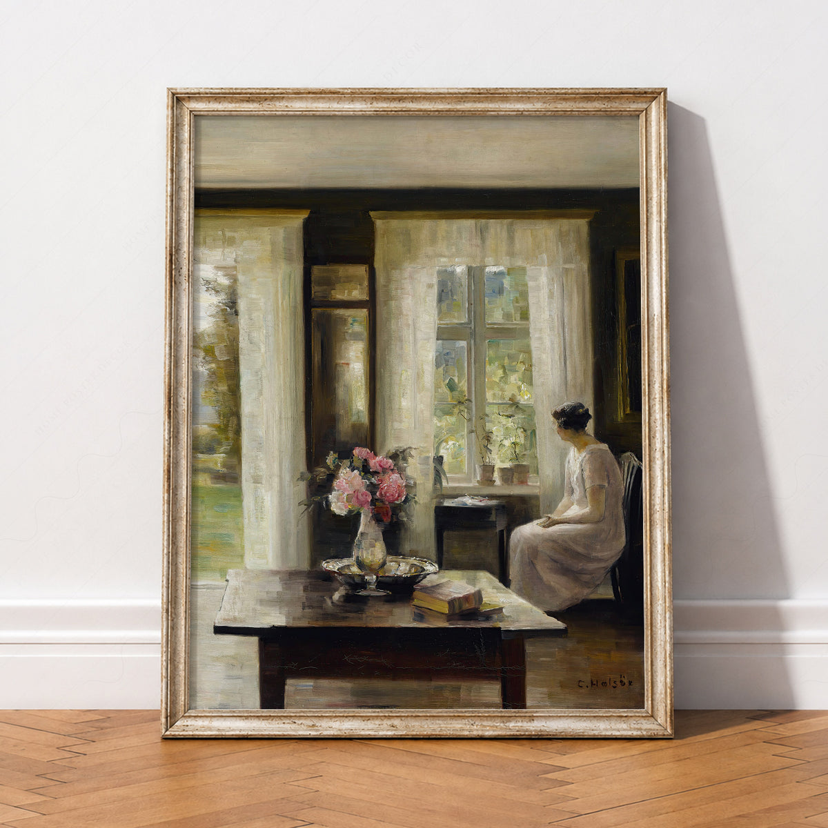 Woman by a Sunlit Window Art Print – Vintage Interior Wall Art – 00-01 — artwork preview 2