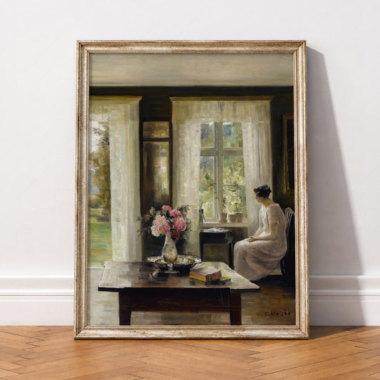 Woman by a Sunlit Window Art Print – Vintage Interior Wall Art – 00-01 — artwork preview 2