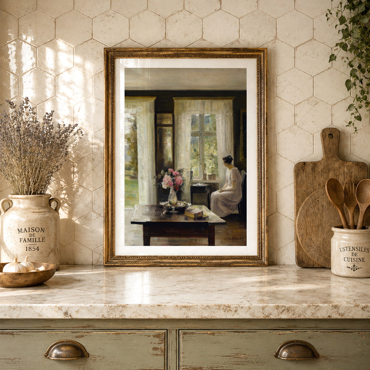 Woman by a Sunlit Window Art Print – Vintage Interior Wall Art – 00-01 — artwork preview 24