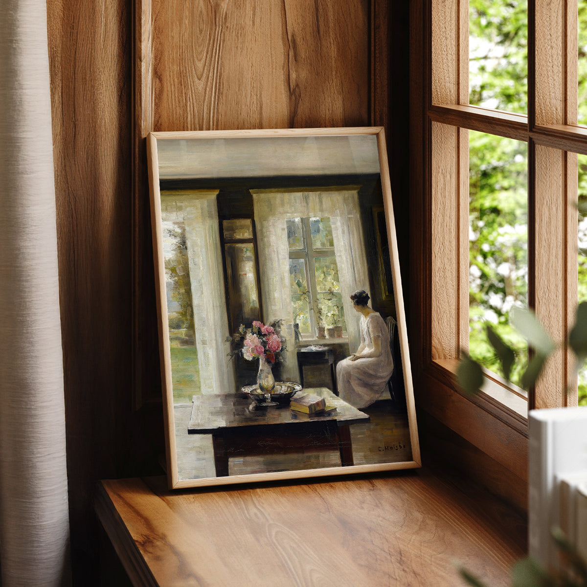 Woman by a Sunlit Window Art Print – Vintage Interior Wall Art – 00-01 — artwork preview 7