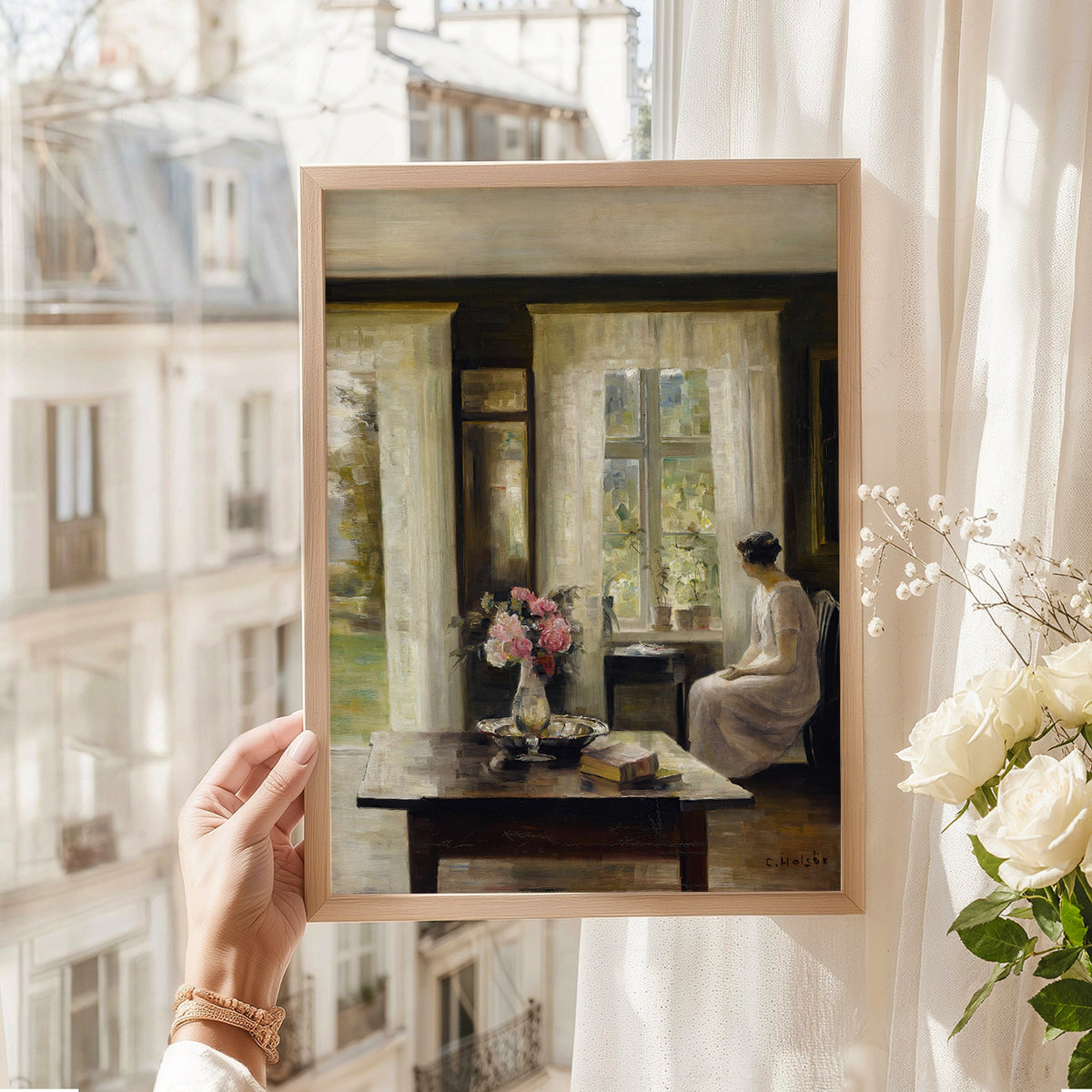 Woman by a Sunlit Window Art Print – Vintage Interior Wall Art – 00-01 — artwork preview 8