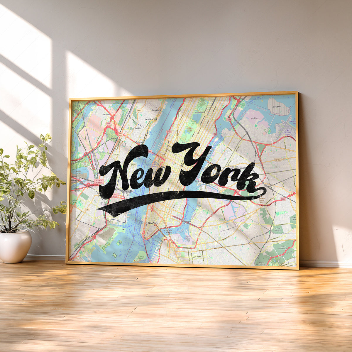 New York Script Map Art Print — artwork preview 2