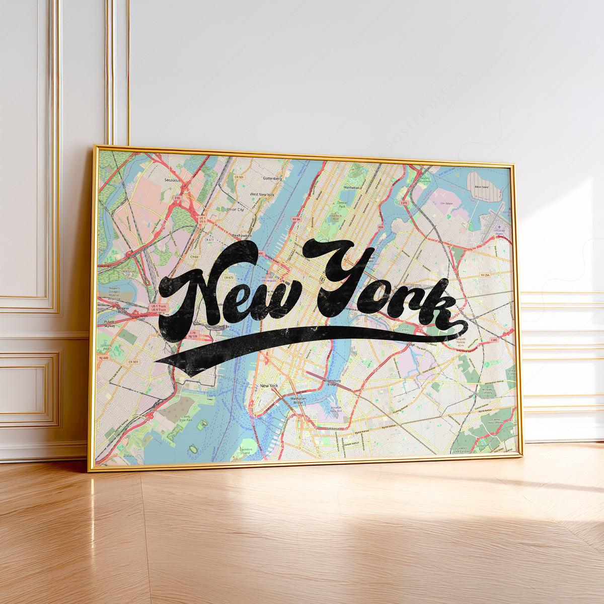 New York Script Map Art Print — artwork preview 1