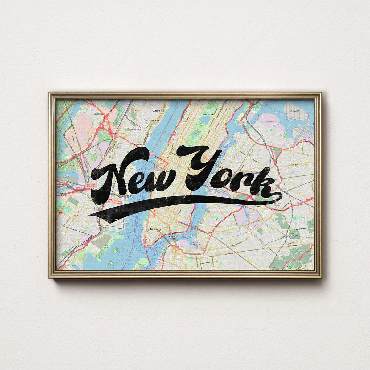 New York Script Map Art Print — artwork preview 7