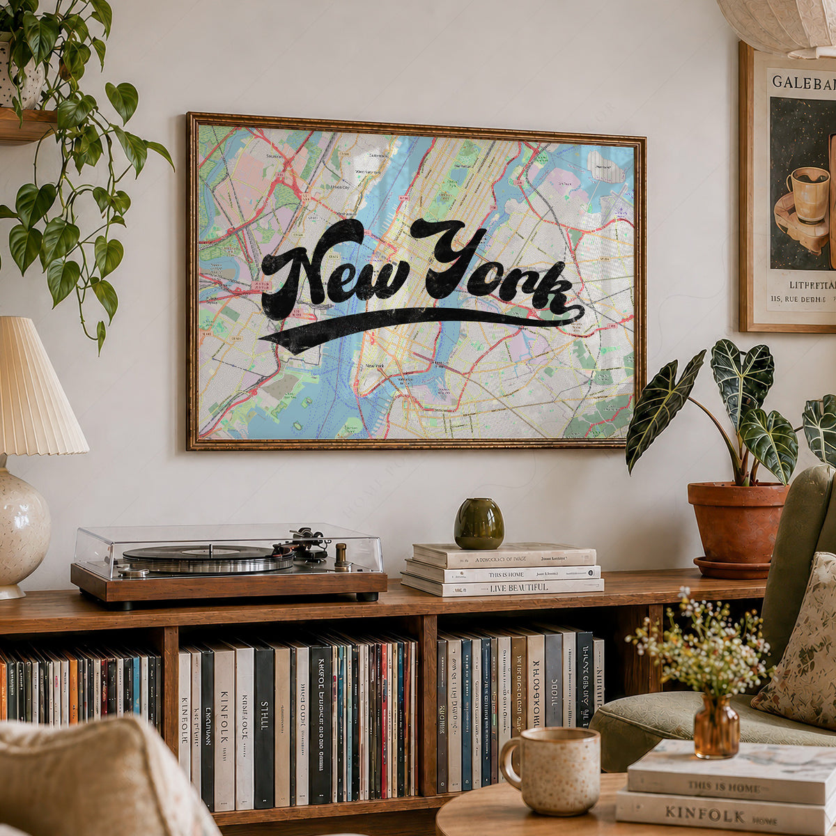 New York Script Map Art Print — artwork preview 19