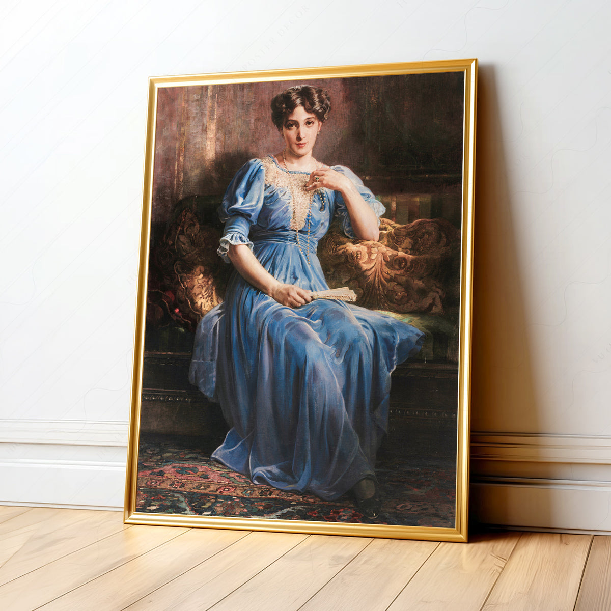 Portrait of a Woman in Blue Art Print — artwork preview 1