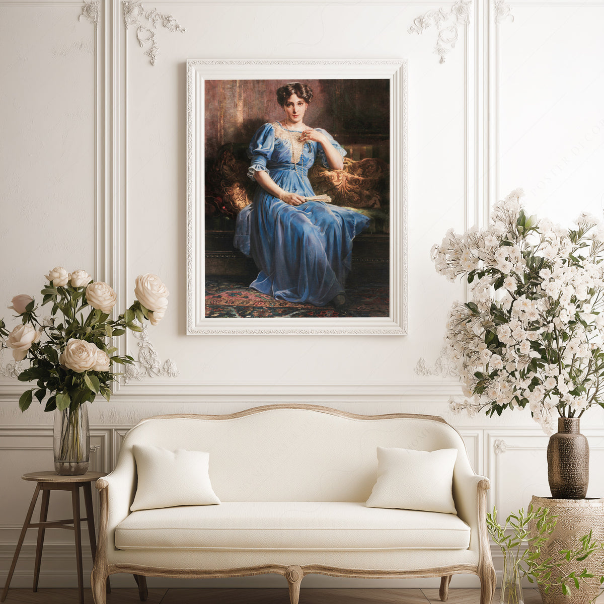 Portrait of a Woman in Blue Art Print — artwork preview 17