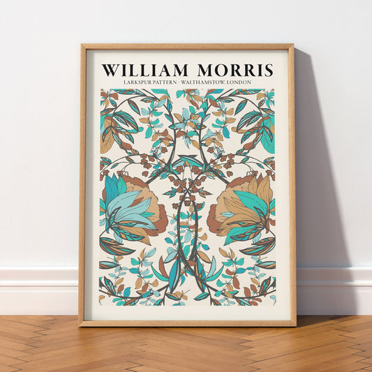 William Morris Larkspur Teal Botanical Pattern Art Print — artwork preview 2