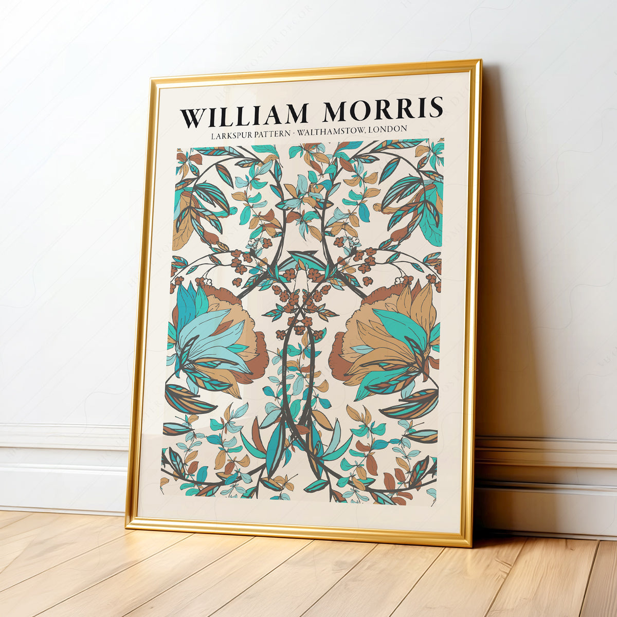 William Morris Larkspur Teal Botanical Pattern Art Print — artwork preview 1