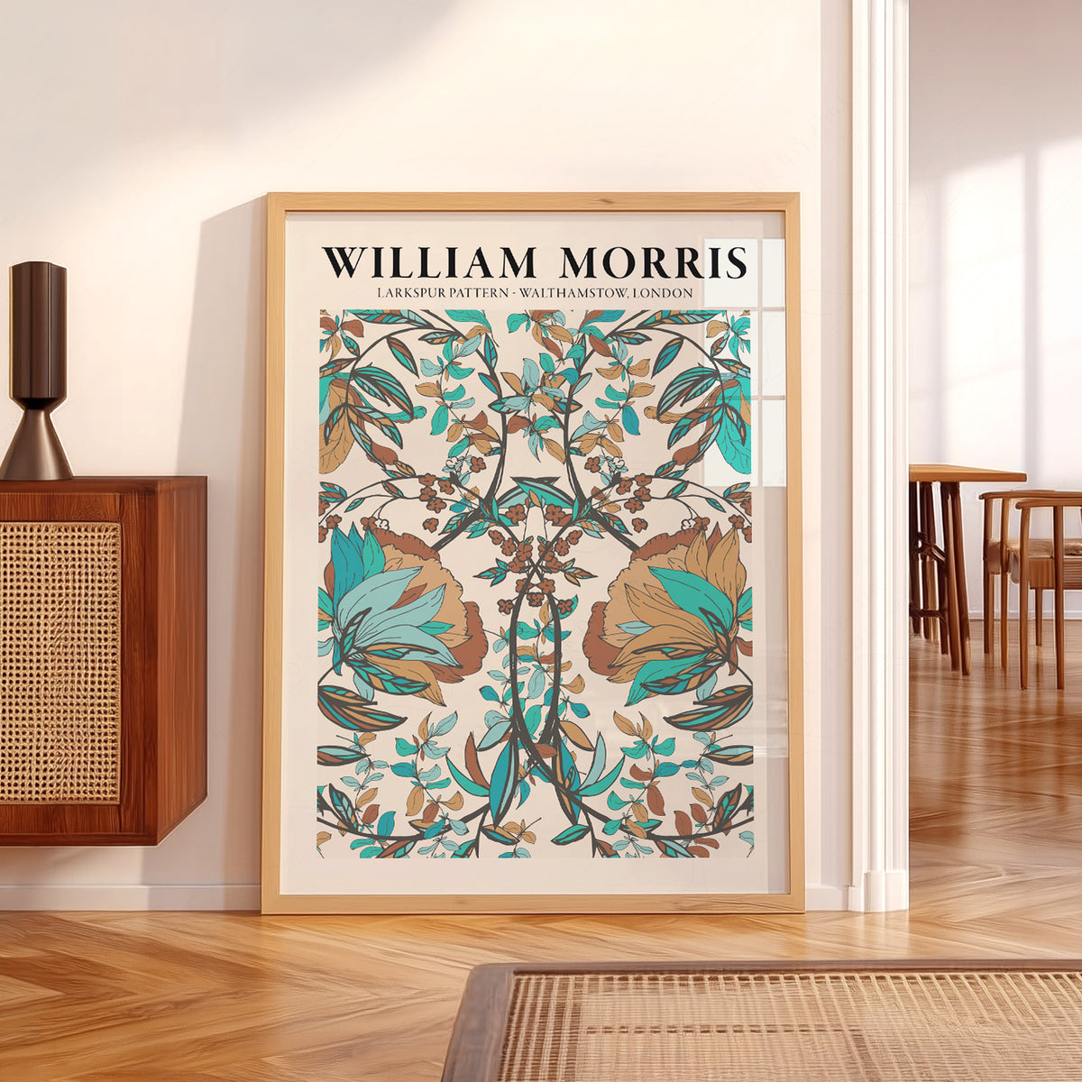 William Morris Larkspur Teal Botanical Pattern Art Print — artwork preview 5
