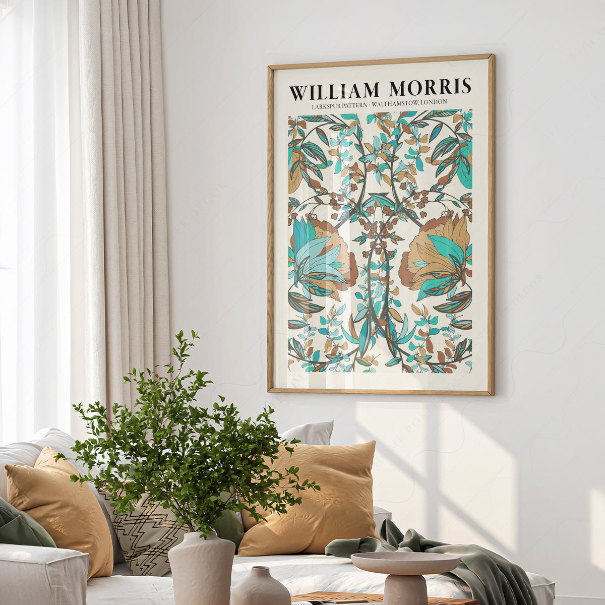 William Morris Larkspur Teal Botanical Pattern Art Print — artwork preview 6