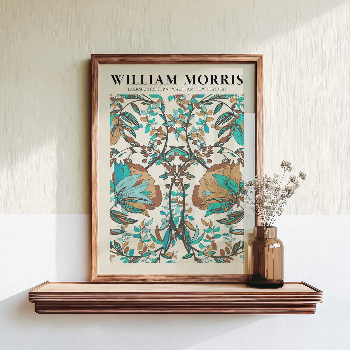 William Morris Larkspur Teal Botanical Pattern Art Print — artwork preview 18