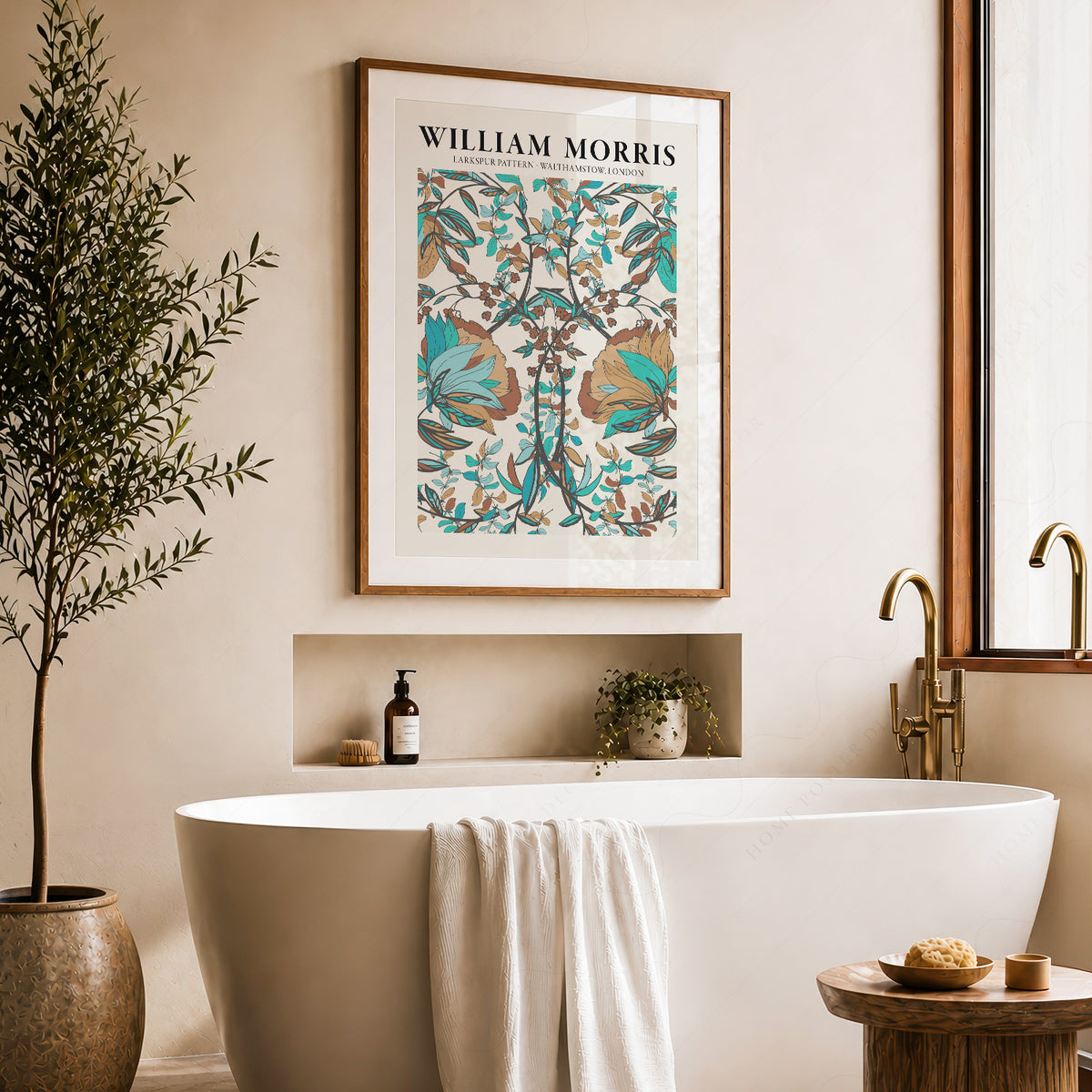 William Morris Larkspur Teal Botanical Pattern Art Print — artwork preview 22