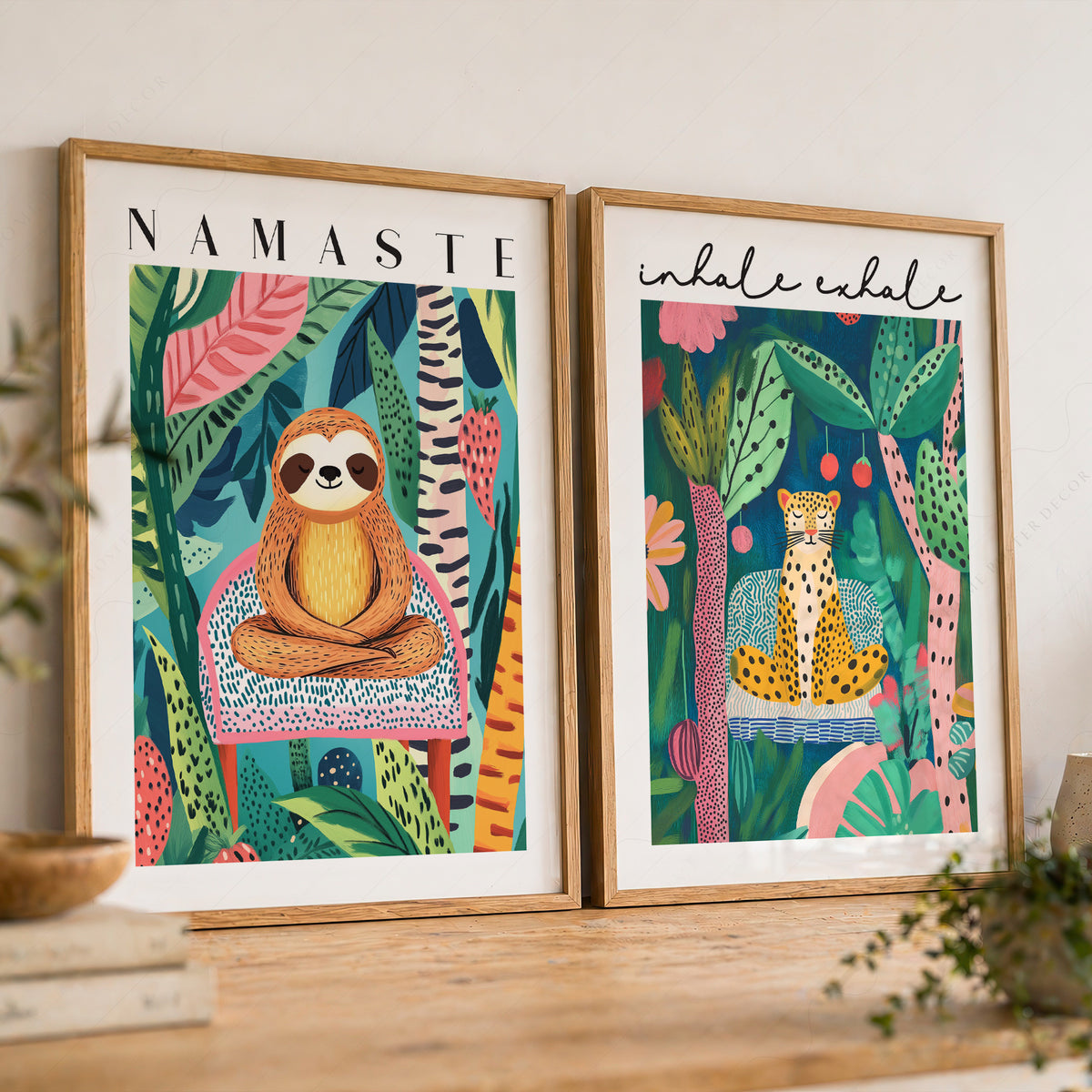 Namaste Colourful Illustration Pair – Set of 2 Art Prints — artwork preview 8