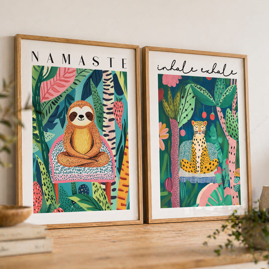 Namaste Colourful Illustration Pair – Set of 2 Art Prints — artwork preview 8