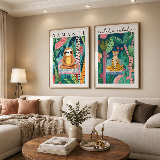 Namaste Colourful Illustration Pair – Set of 2 Art Prints — artwork preview 12