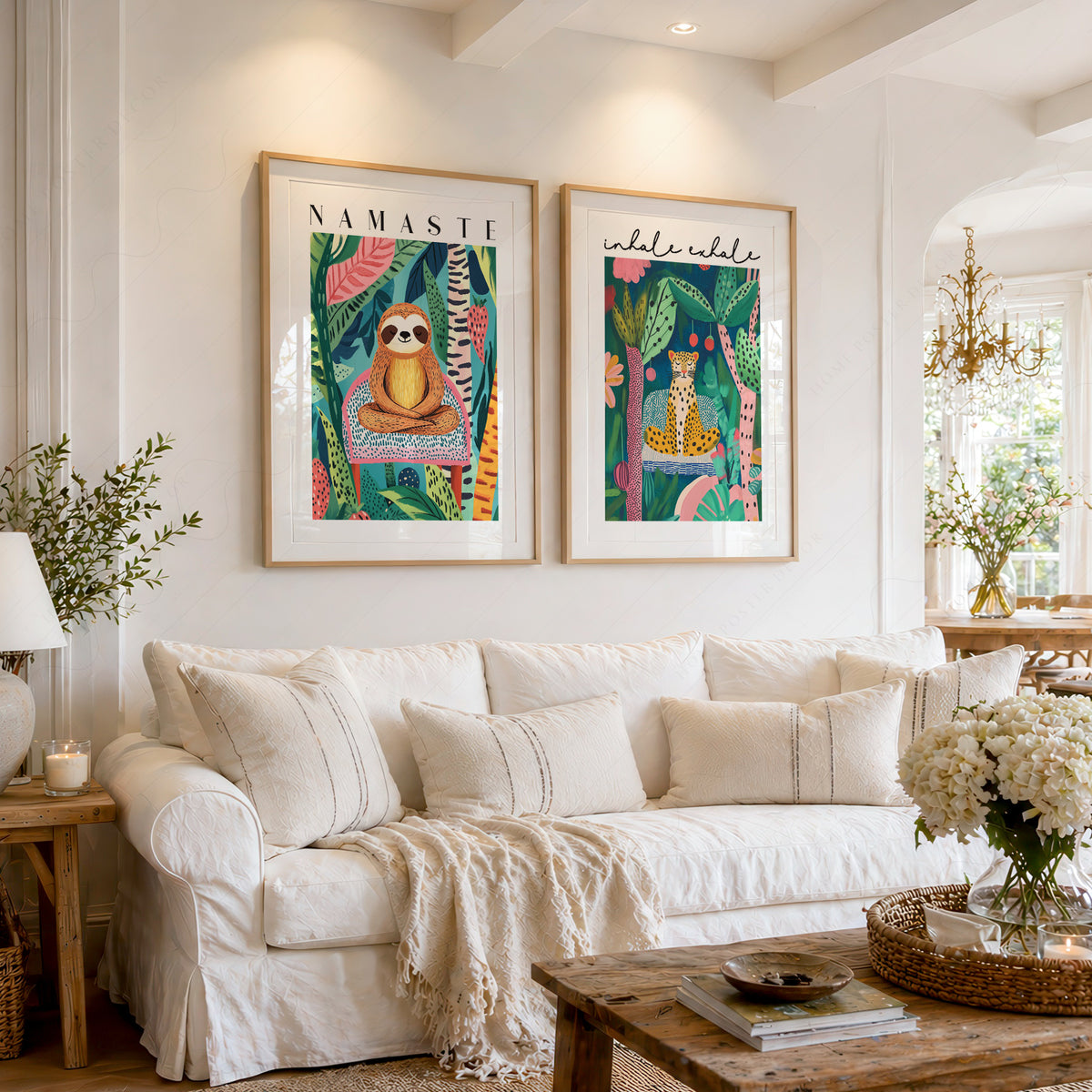 Namaste Colourful Illustration Pair – Set of 2 Art Prints — artwork preview 1