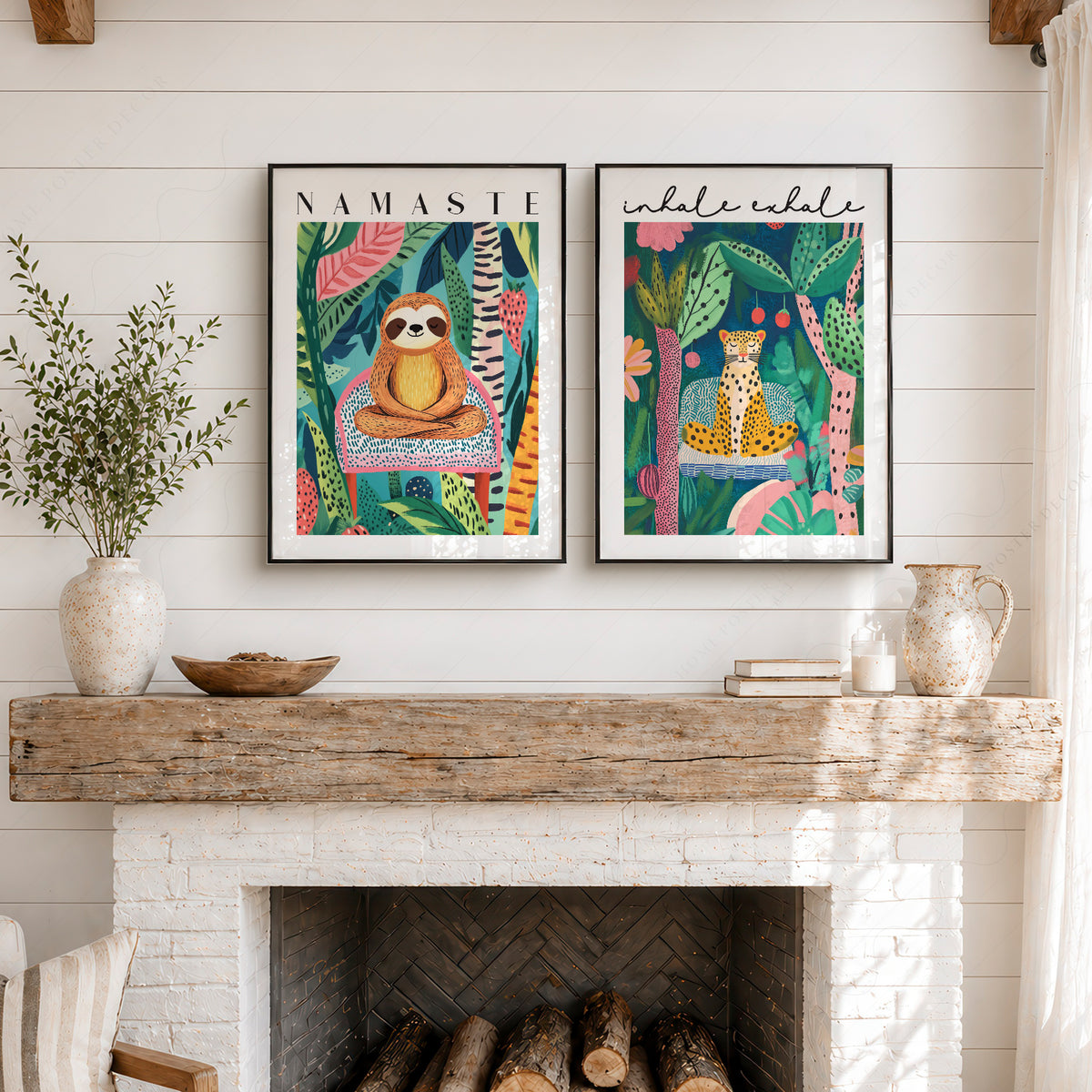 Namaste Colourful Illustration Pair – Set of 2 Art Prints — artwork preview 6
