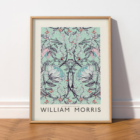 William Morris Floral Cotton Print – Turquoise Botanical Wall Art Poster — artwork preview 2