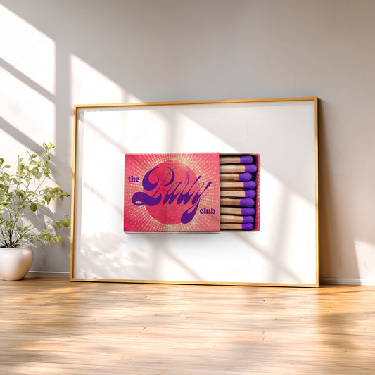 The Party Club Vintage Matchbox Print – Retro Disco Wall Art Poster — artwork preview 2