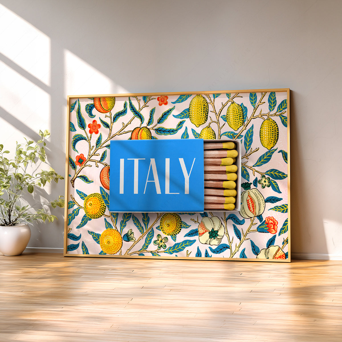 Italy Matchbox with Lemons Art Print — artwork preview 2