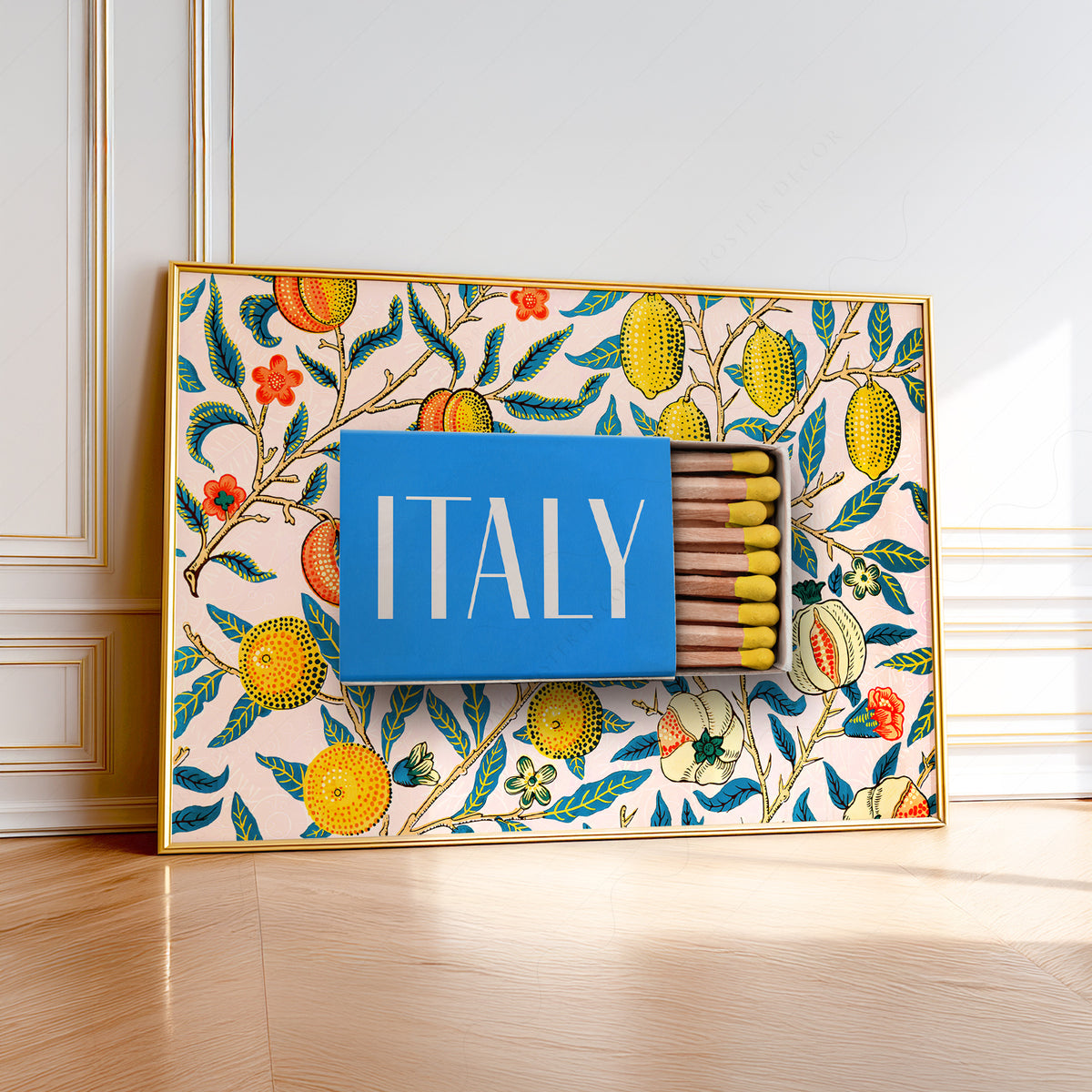 Italy Matchbox with Lemons Art Print — artwork preview 1