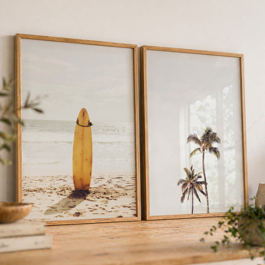 California Beach Set of 2 Prints – Coastal Surfboard & Palm Tree Wall Art – 22-09 — artwork preview 8