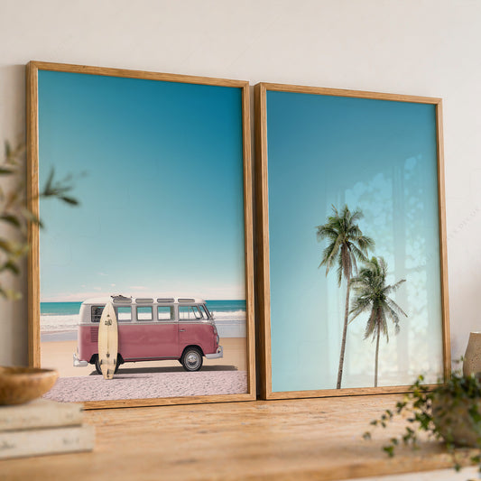 Beach Kombi Van and Palm Trees Print Set of 2 – Coastal Wall Art Decor – 22-04 — artwork preview 8