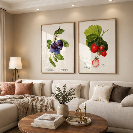 Vintage Botanical Fruit Art Print Set of 2 – Plums and Strawberries Kitchen Wall Decor 2 – 08-01 — artwork preview 12