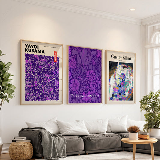 Purple Gallery Wall Set of 3 Prints – Kusama Morris Klimt Art Posters — artwork preview 1