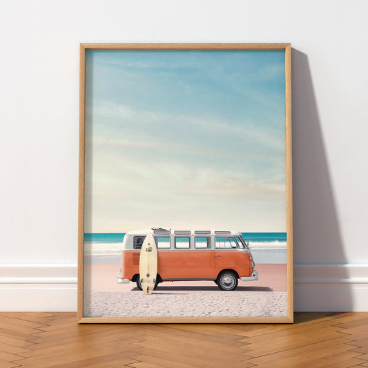 Vintage VW Van Beach Print – Retro Surf Photography Coastal Wall Art – 22-15 — artwork preview 2
