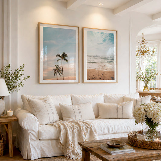 Beach Photography Print Set of 2 – Coastal Palm Tree and Ocean Wall Art – 08 — artwork preview 1