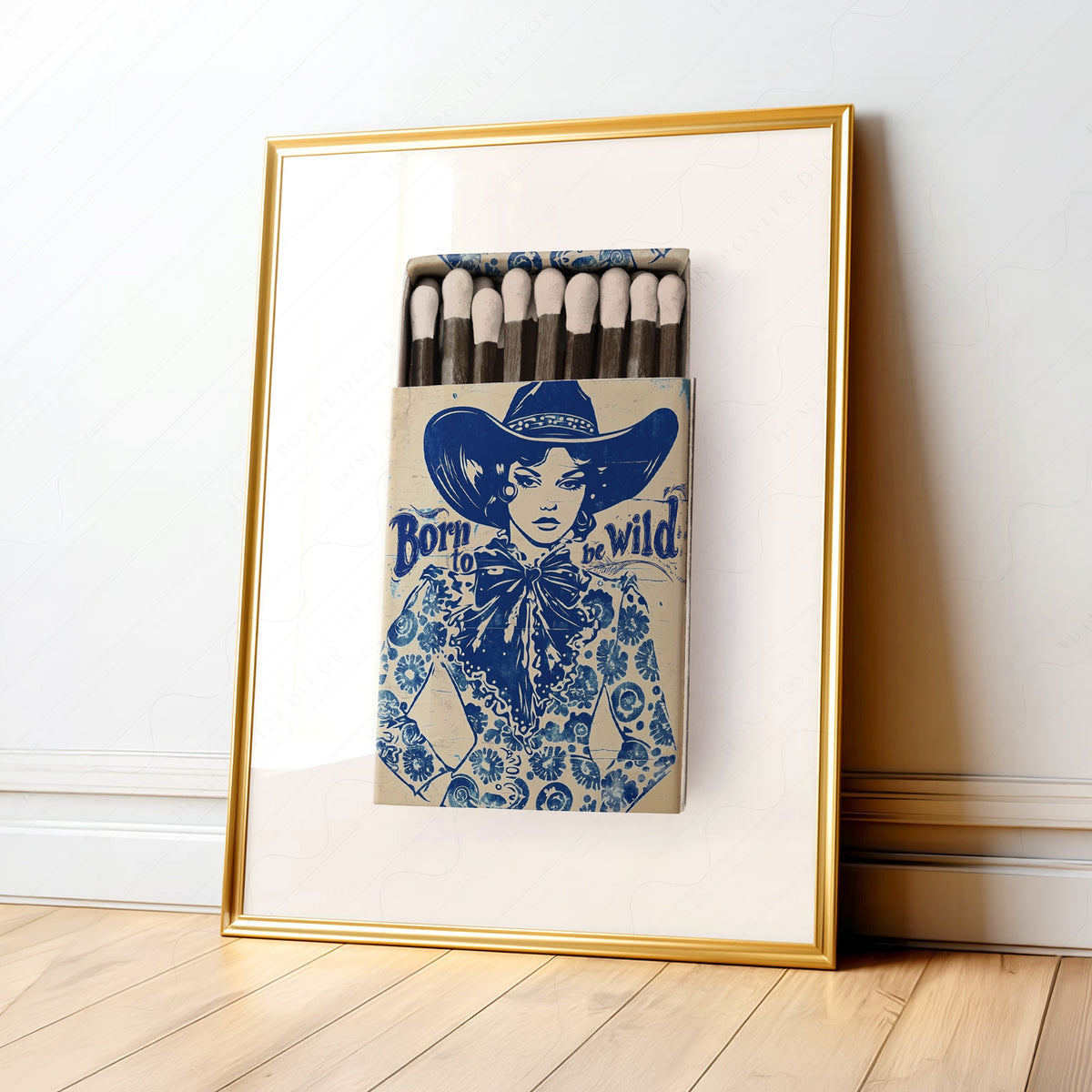 Born to Be Wild Blue Cowboy Matchbox Art Print — artwork preview 1