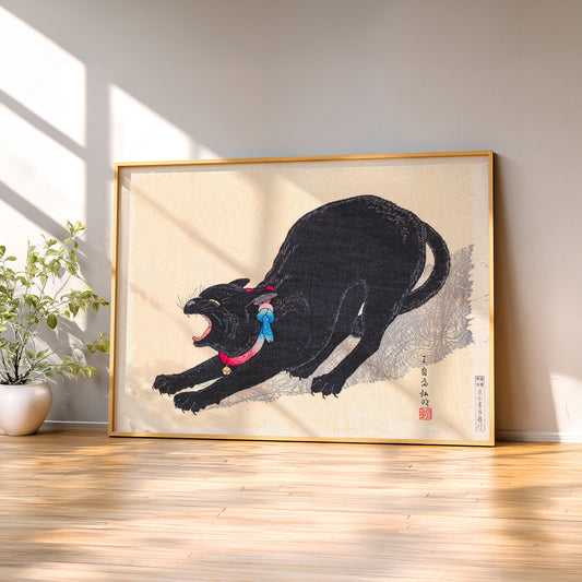 Japanese Black Cat Yawning Ukiyo-e Print – Vintage Asian Wall Art Poster — artwork preview 2