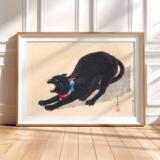 Japanese Black Cat Yawning Ukiyo-e Print – Vintage Asian Wall Art Poster — artwork preview 5