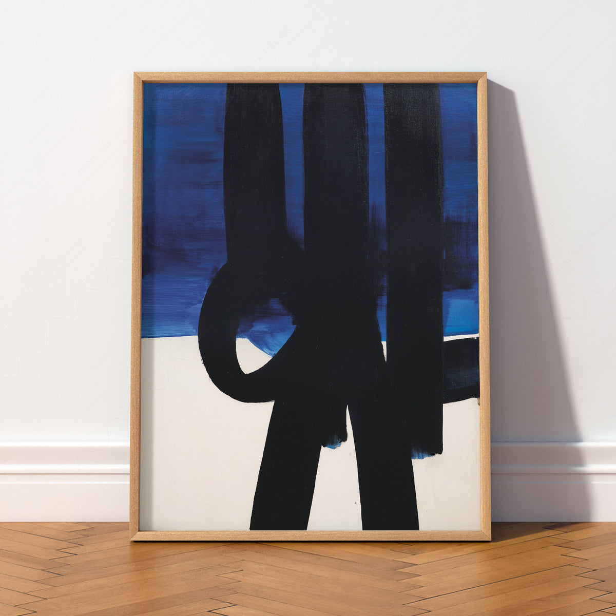 Pierre Soulages Black Brushstrokes on Blue Art Print — artwork preview 2